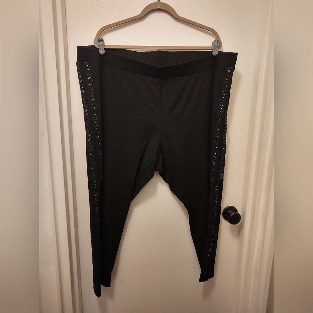 Torrid Black Leggings with Velvet and Rhinestone Stripes on Sides